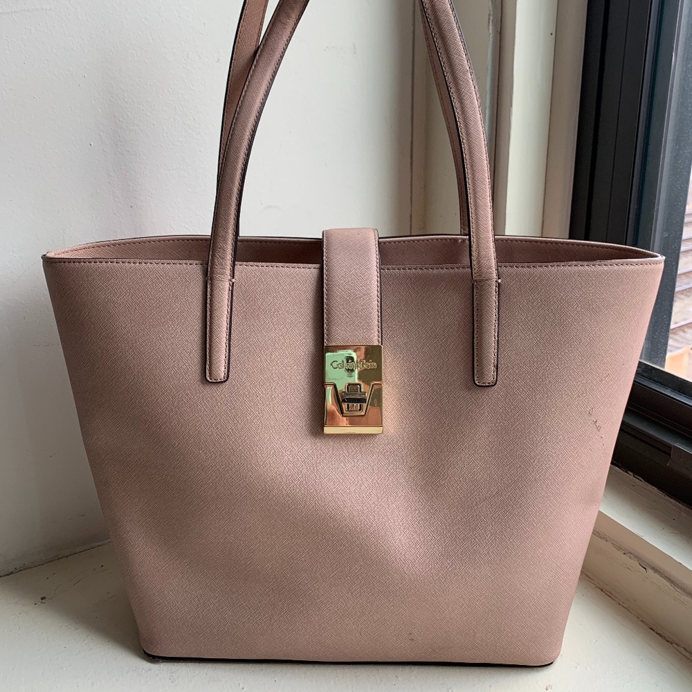 Calvin Klein Saffiano Leather Blush Pink Tote Large